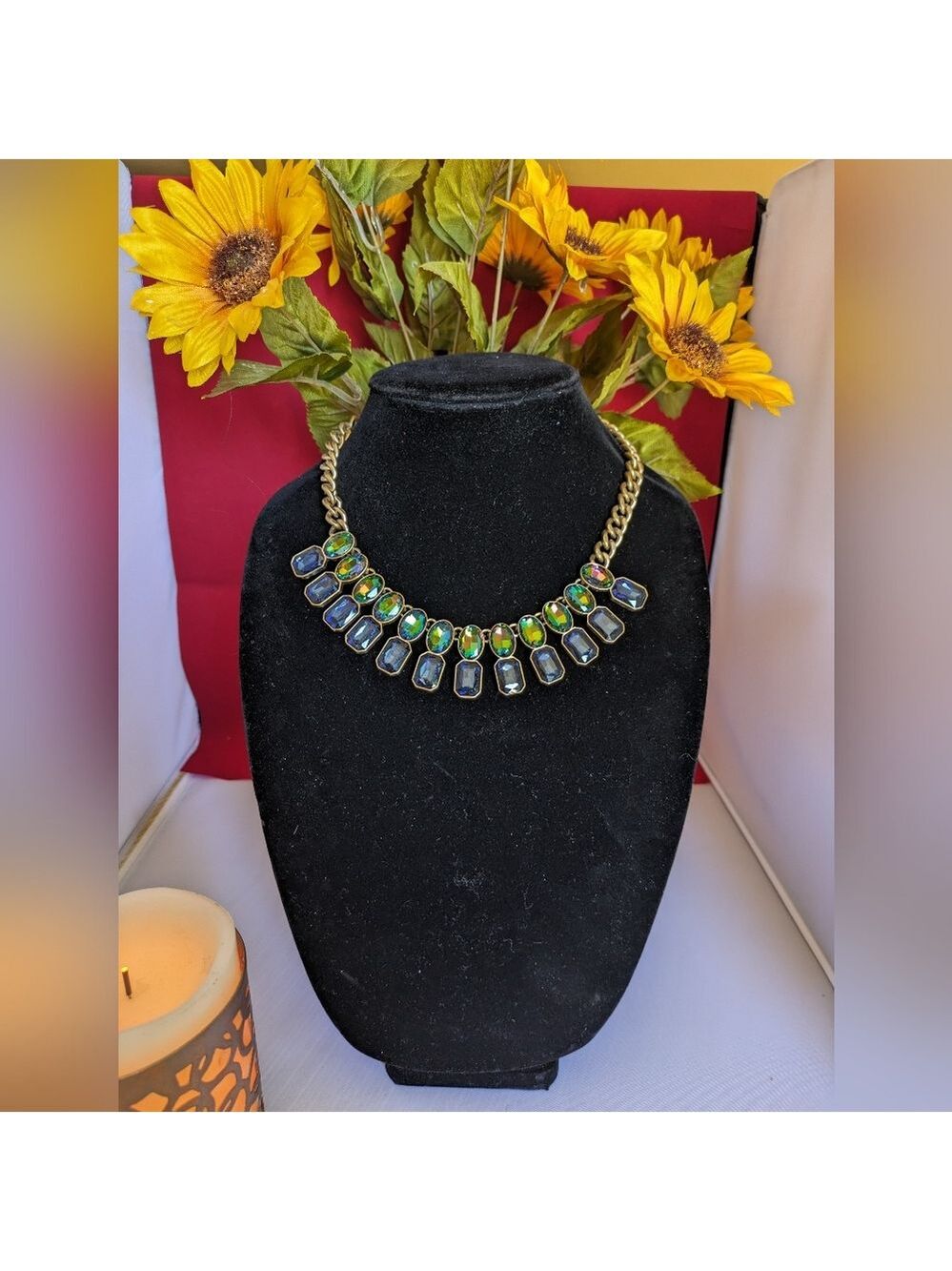 J.Crew Ombre Crystal Drop Necklace Multi Color Light Gold Ox Plated - Picture 4 of 11